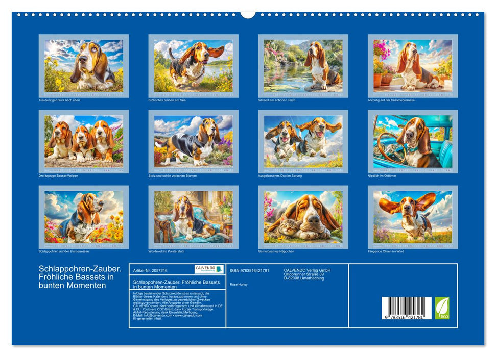 Schlappohren-Zauber. Fröhliche Bassets in bunten Momenten (CALVENDO Premium Wandkalender 2026)