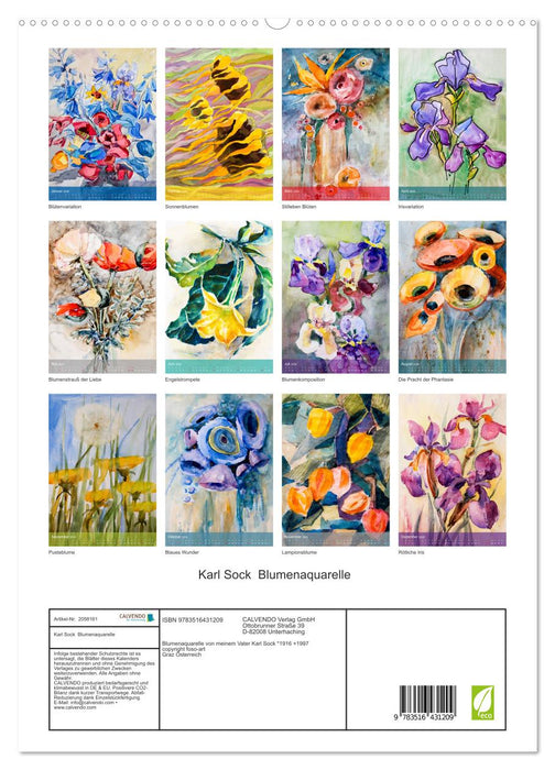 Karl Sock Blumenaquarelle (CALVENDO Premium Wandkalender 2026)