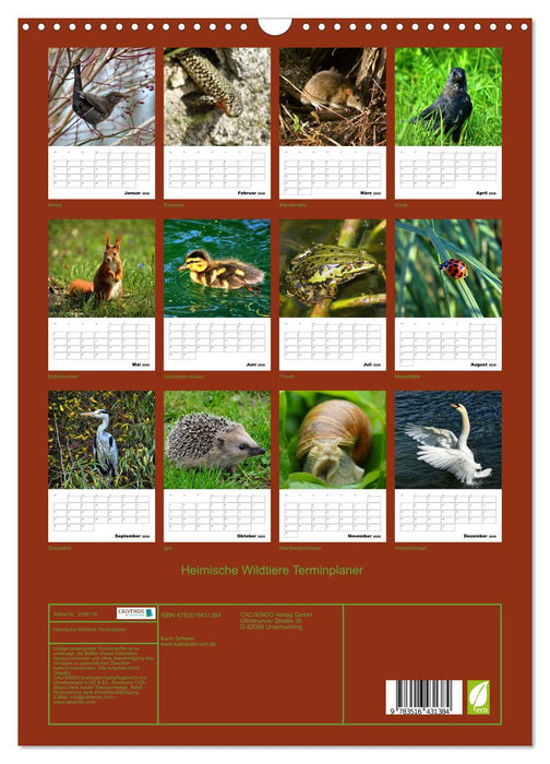 Heimische Wildtiere Terminplaner (CALVENDO Wandkalender 2026)