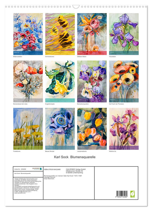 Karl Sock Blumenaquarelle (CALVENDO Wandkalender 2026)