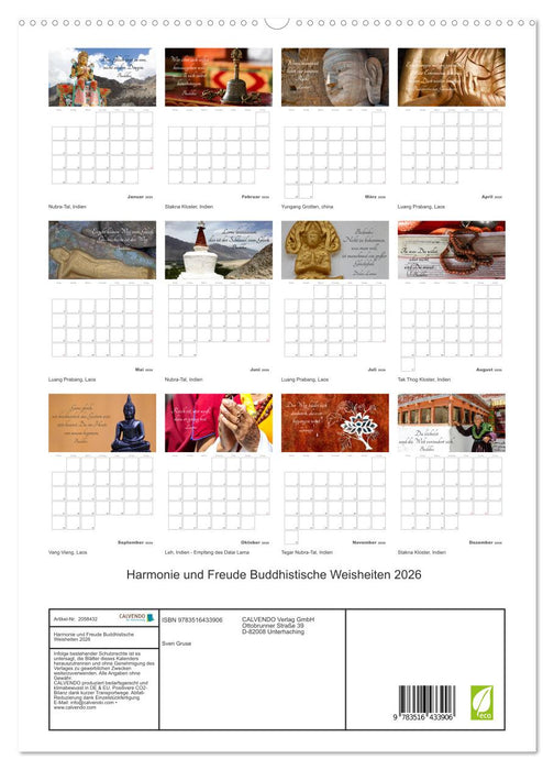 Harmonie und Freude Buddhistische Weisheiten 2026 (CALVENDO Premium Wandkalender 2026)