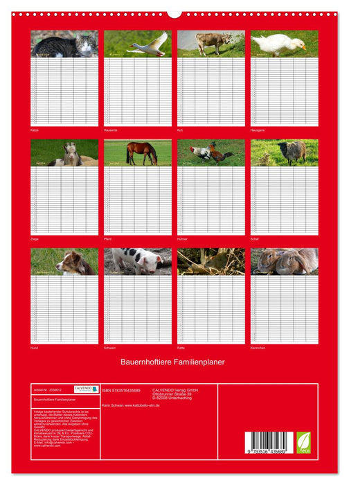 Bauernhoftiere Familienplaner (CALVENDO Premium Wandkalender 2026)