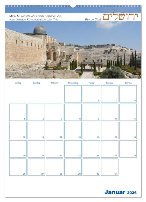 Jerusalem Kalender mit Bibelworten und Planer! (CALVENDO Premium Wandkalender 2026)