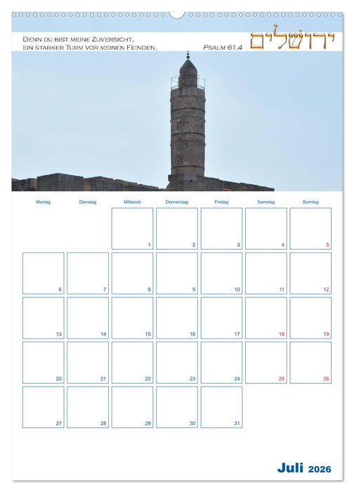Jerusalem Kalender mit Bibelworten und Planer! (CALVENDO Premium Wandkalender 2026)