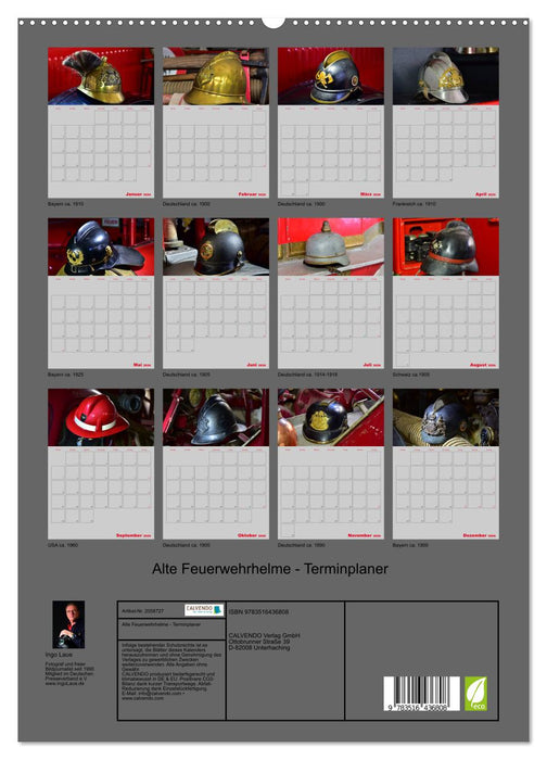 Alte Feuerwehrhelme - Terminplaner (CALVENDO Premium Wandkalender 2026)