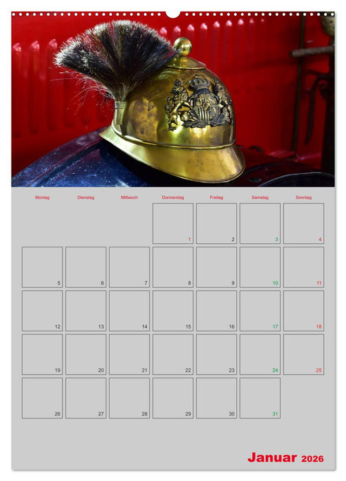 Alte Feuerwehrhelme - Terminplaner (CALVENDO Premium Wandkalender 2026)