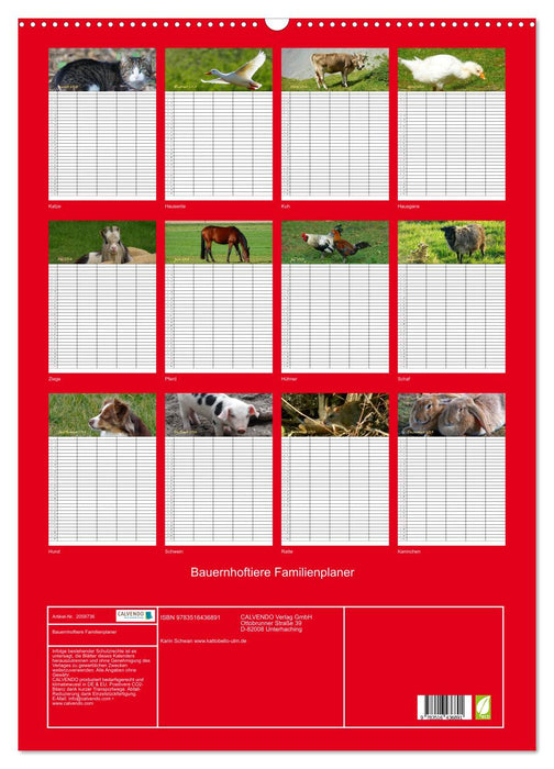 Bauernhoftiere Familienplaner (CALVENDO Wandkalender 2026)