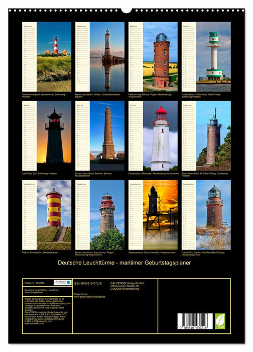 Deutsche Leuchttürme - maritimer Geburtstagsplaner (CALVENDO Premium Wandkalender 2026)
