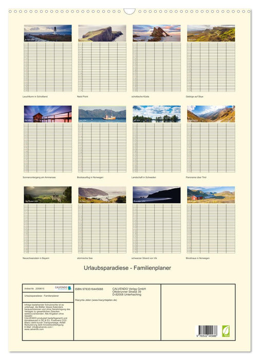 Urlaubsparadiese - Familienplaner (CALVENDO Wandkalender 2026)
