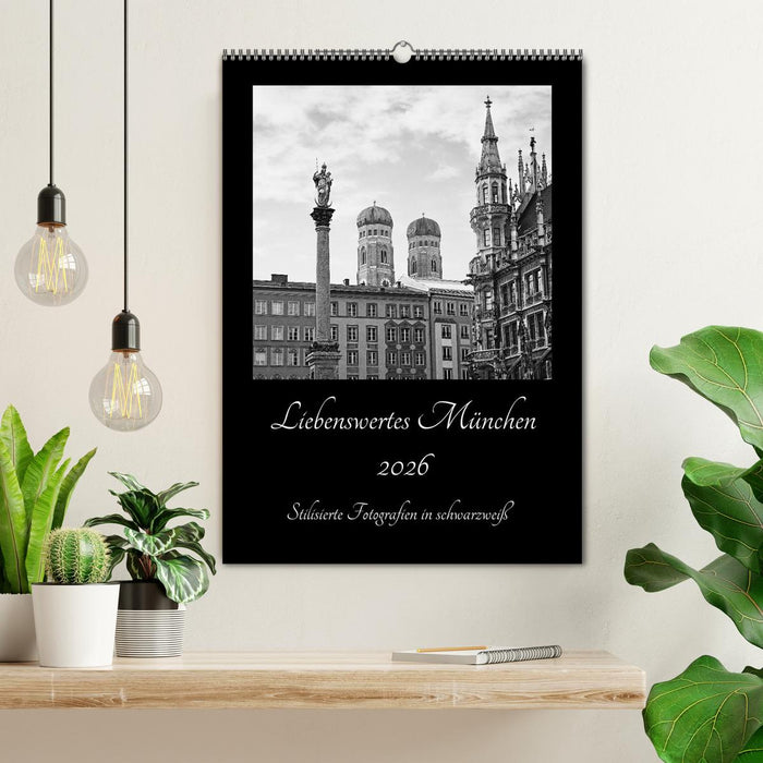 Liebenswertes München 2026 - Stilisierte Fotografien in schwarzweiß (CALVENDO Wandkalender 2026)