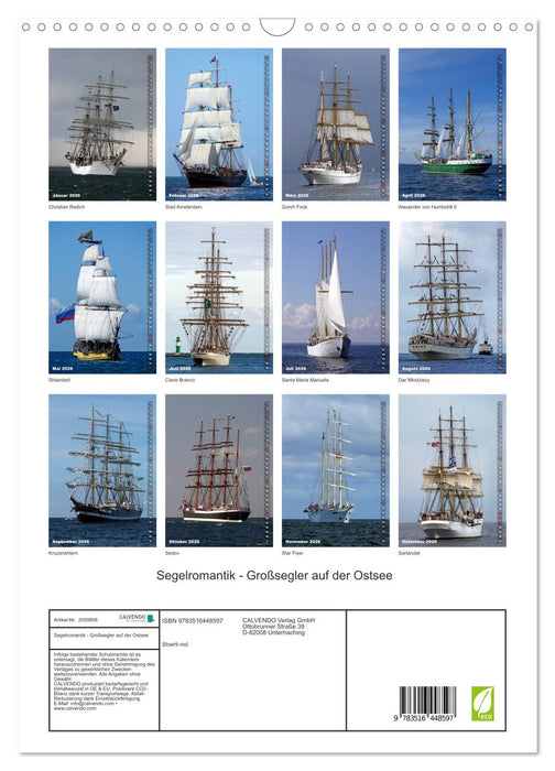Segelromantik - Großsegler auf der Ostsee (CALVENDO Wandkalender 2026)