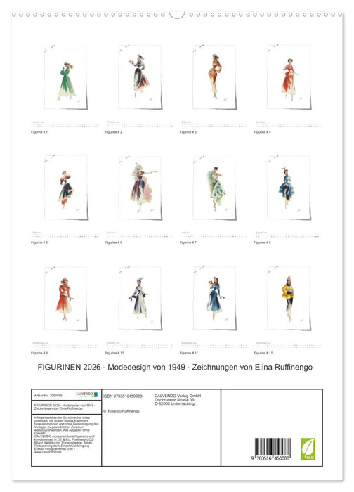 FIGURINEN 2026 - Modedesign von 1949 - Zeichnungen von Elina Ruffinengo (CALVENDO Premium Wandkalender 2026)