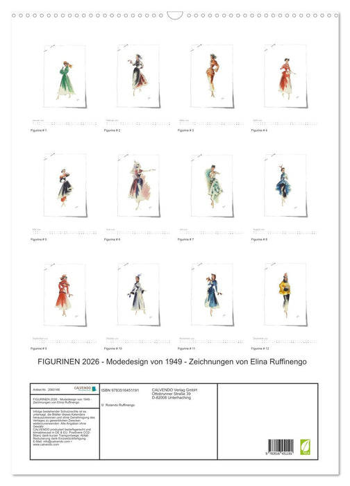 FIGURINEN 2026 - Modedesign von 1949 - Zeichnungen von Elina Ruffinengo (CALVENDO Wandkalender 2026)