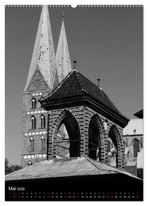 Lübeck schwarz-weiß (CALVENDO Wandkalender 2026)