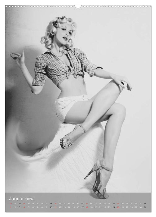Sexy Pin-up Girls in schwarz-weiß (CALVENDO Premium Wandkalender 2026)