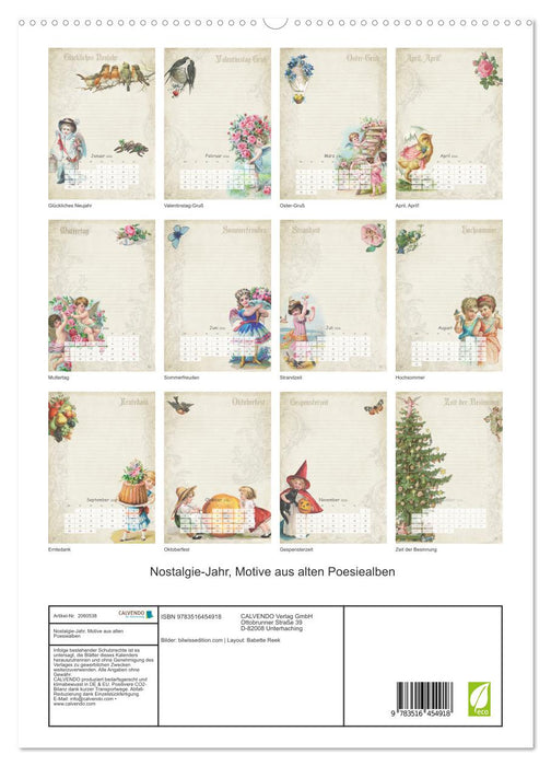 Nostalgie-Jahr, Motive aus alten Poesiealben (CALVENDO Premium Wandkalender 2026)