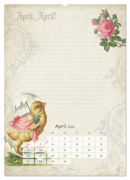 Nostalgie-Jahr, Motive aus alten Poesiealben (CALVENDO Premium Wandkalender 2026)