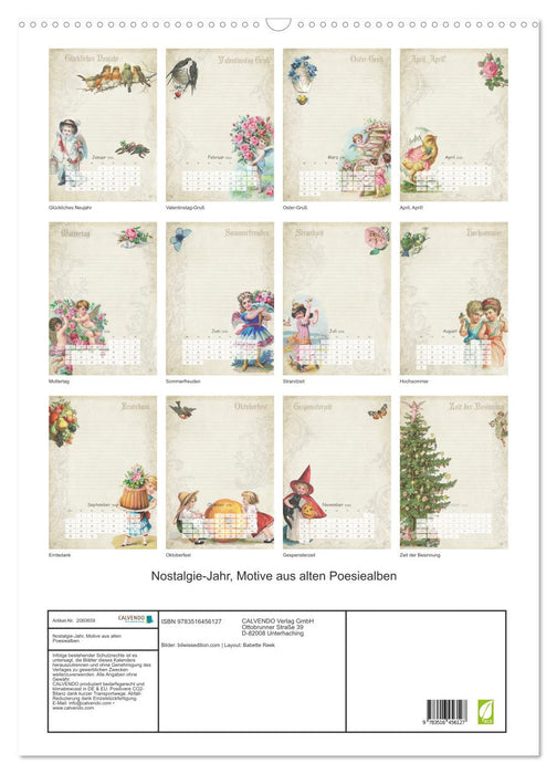 Nostalgie-Jahr, Motive aus alten Poesiealben (CALVENDO Wandkalender 2026)