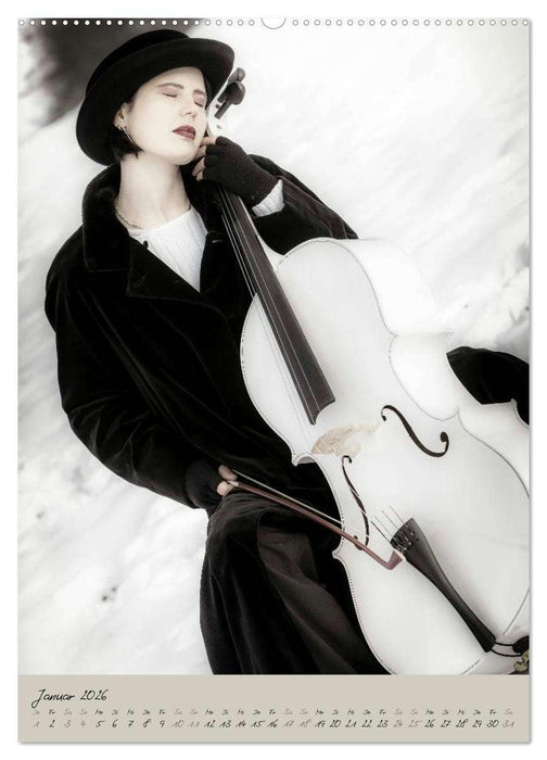 Weißes Cello auf Reisen (CALVENDO Premium Wandkalender 2026)