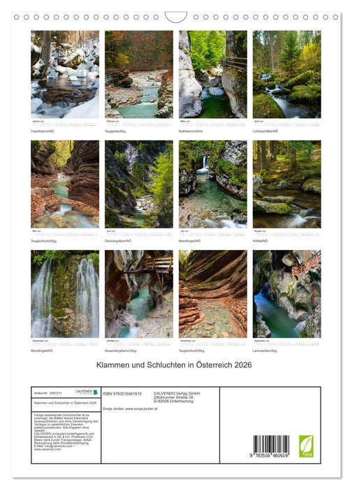 Klammen und Schluchten in Österreich 2026 (CALVENDO Wandkalender 2026)