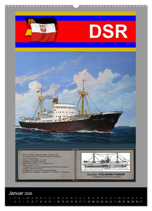 Heimathafen Rostock - Schiffe der Deutschen Seereederei (CALVENDO Premium Wandkalender 2026)