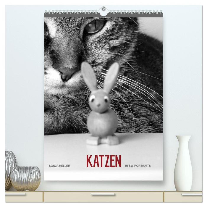 Sonja Heller Katzen in SW-Portraits (CALVENDO Premium Wandkalender 2026)