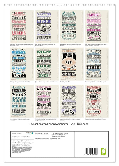 Die schönsten Lebensweisheiten Typo - Kalender (CALVENDO Premium Wandkalender 2026)