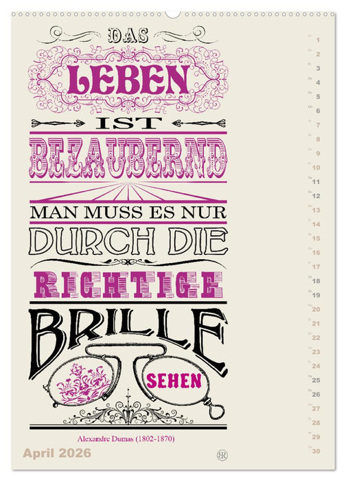 Die schönsten Lebensweisheiten Typo - Kalender (CALVENDO Premium Wandkalender 2026)