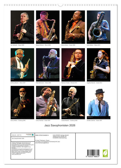Jazz Saxophonisten 2026 (CALVENDO Premium Wandkalender 2026)