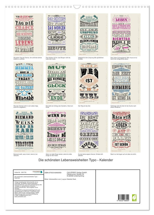 Die schönsten Lebensweisheiten Typo - Kalender (CALVENDO Wandkalender 2026)