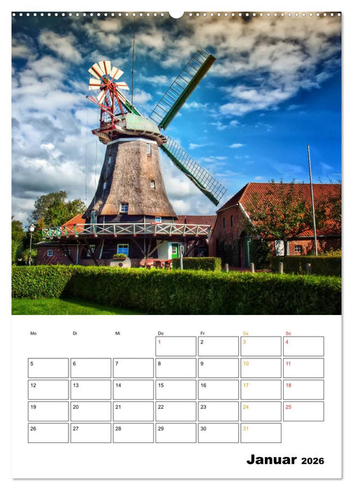 Historische Windmühlen an der Friesischen Mühlenstraße / CH-Version / Planer (CALVENDO Wandkalender 2026)