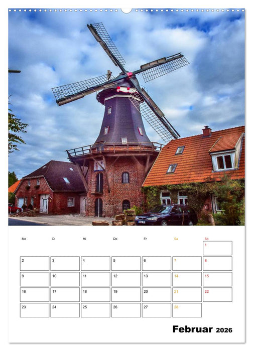 Historische Windmühlen an der Friesischen Mühlenstraße / CH-Version / Planer (CALVENDO Wandkalender 2026)