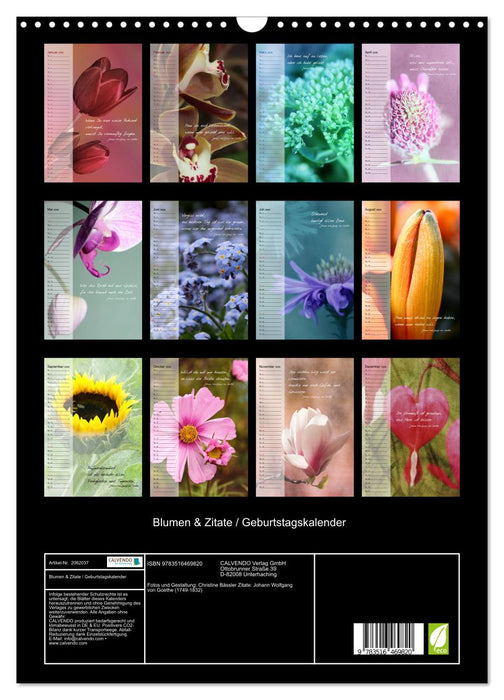 Blumen & Zitate / Geburtstagskalender (CALVENDO Wandkalender 2026)