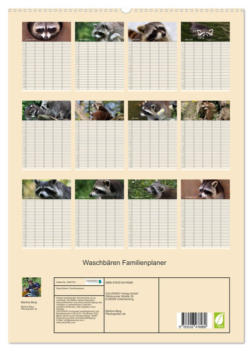 Waschbären Familienplaner (CALVENDO Premium Wandkalender 2026)