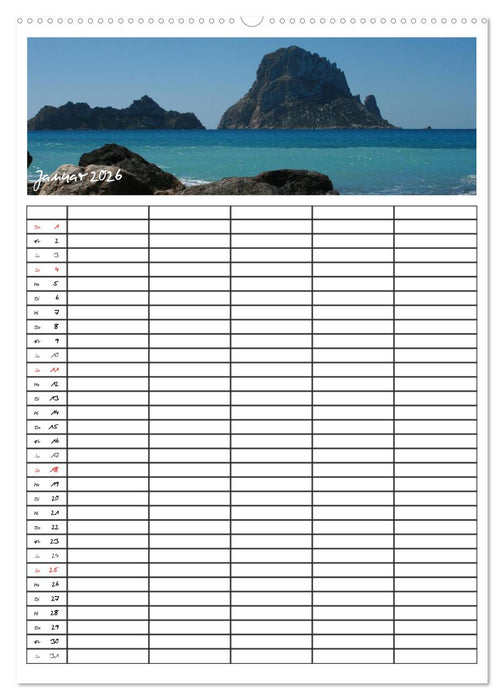 Ibiza / Familienplaner (CALVENDO Premium Wandkalender 2026)