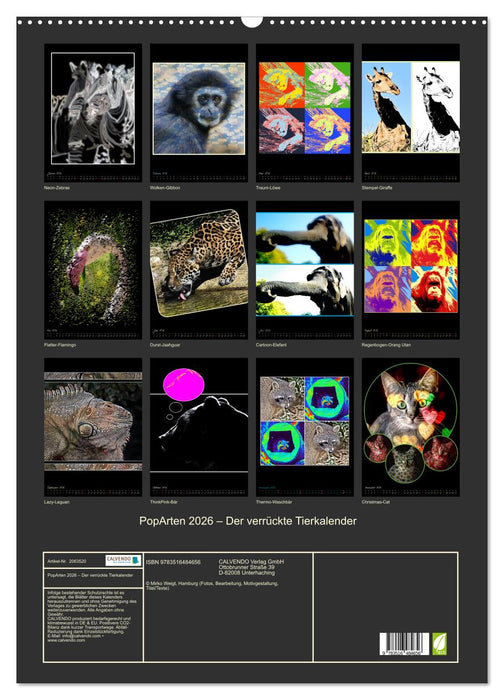 PopArten 2026 – Der verrückte Tierkalender (CALVENDO Wandkalender 2026)