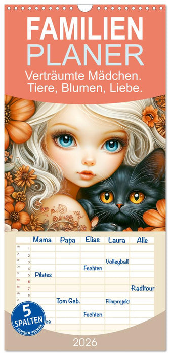 Verträumte Mädchen. Tiere, Blumen, Liebe. (CALVENDO Familienplaner 2026)
