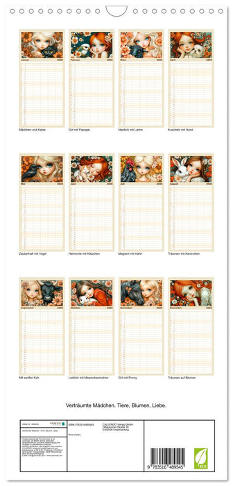 Verträumte Mädchen. Tiere, Blumen, Liebe. (CALVENDO Familienplaner 2026)