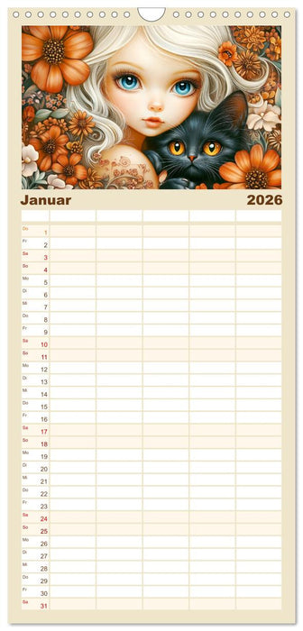Verträumte Mädchen. Tiere, Blumen, Liebe. (CALVENDO Familienplaner 2026)