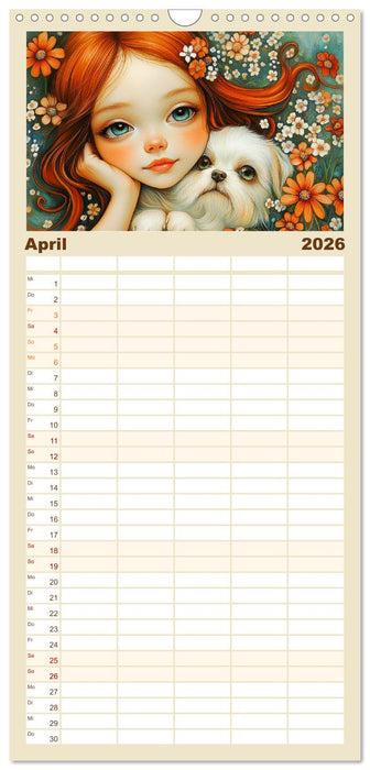 Verträumte Mädchen. Tiere, Blumen, Liebe. (CALVENDO Familienplaner 2026)
