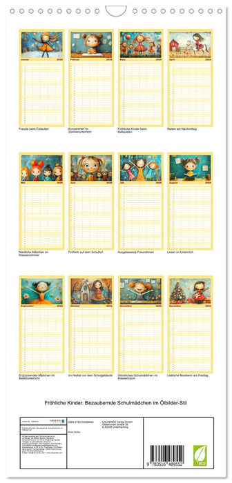 Fröhliche Kinder. Bezaubernde Schulmädchen im Ölbilder-Stil (CALVENDO Familienplaner 2026)