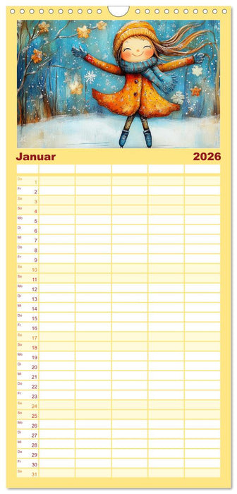 Fröhliche Kinder. Bezaubernde Schulmädchen im Ölbilder-Stil (CALVENDO Familienplaner 2026)