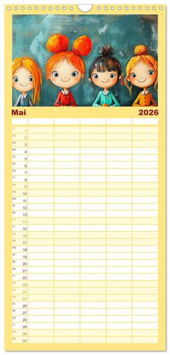 Fröhliche Kinder. Bezaubernde Schulmädchen im Ölbilder-Stil (CALVENDO Familienplaner 2026)