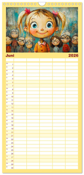 Fröhliche Kinder. Bezaubernde Schulmädchen im Ölbilder-Stil (CALVENDO Familienplaner 2026)