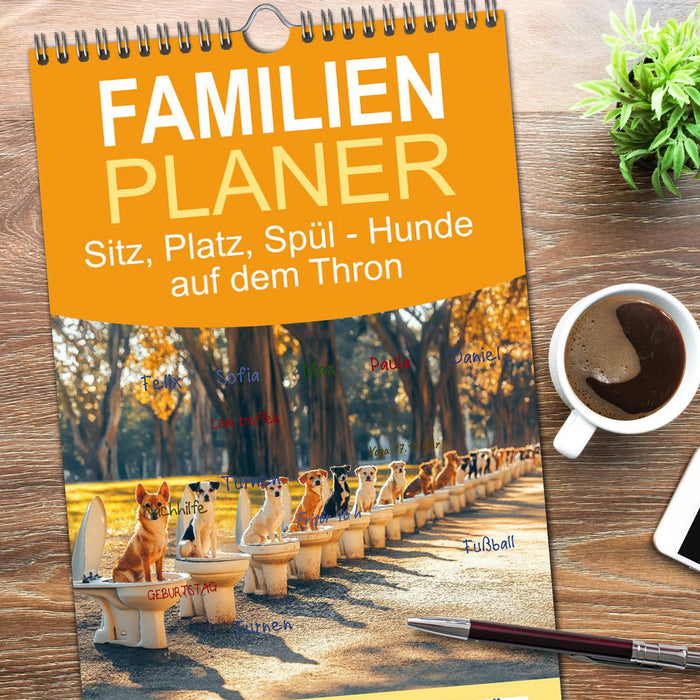Sitz, Platz, Spül - Hunde auf dem Thron (CALVENDO Familienplaner 2026)