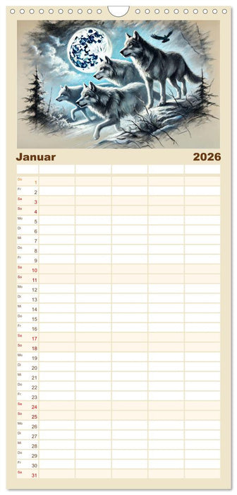 Die Eleganz der Wölfe - Mythische Begegnungen in der Natur (CALVENDO Familienplaner 2026)