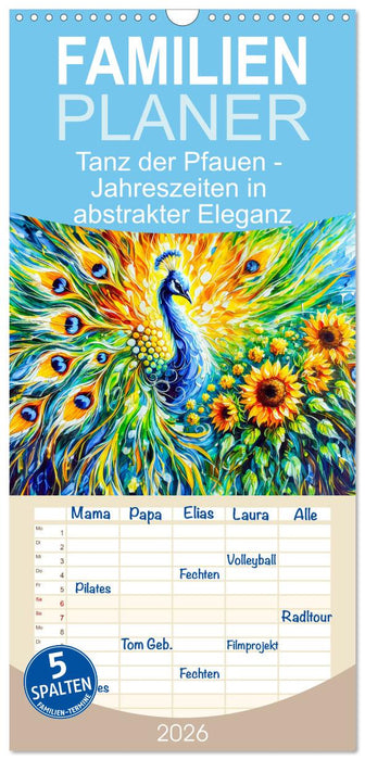 Tanz der Pfauen - Jahreszeiten in abstrakter Eleganz (CALVENDO Familienplaner 2026)