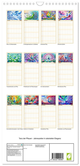 Tanz der Pfauen - Jahreszeiten in abstrakter Eleganz (CALVENDO Familienplaner 2026)