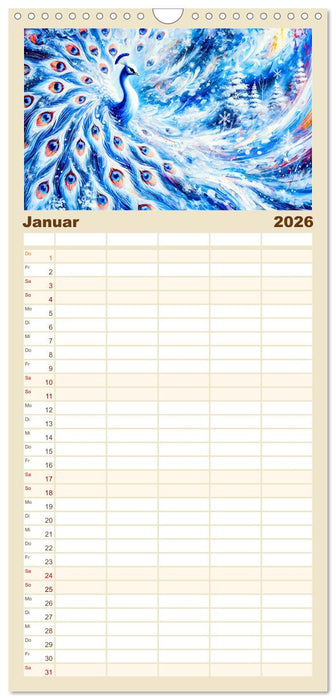 Tanz der Pfauen - Jahreszeiten in abstrakter Eleganz (CALVENDO Familienplaner 2026)