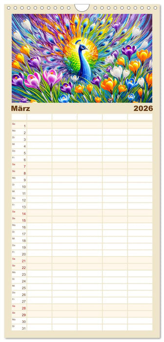 Tanz der Pfauen - Jahreszeiten in abstrakter Eleganz (CALVENDO Familienplaner 2026)